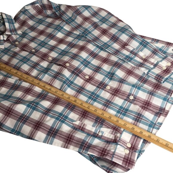 Van Heusen Dress Shirt Men XLT 17-17 1/2 Teal White Plaid Easter Button Down - Picture 9 of 11